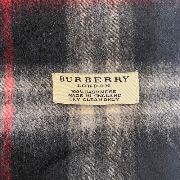 Burberry London 100% Cashmere Scarf Nova Check Black White Red - Picture 3 of 4
